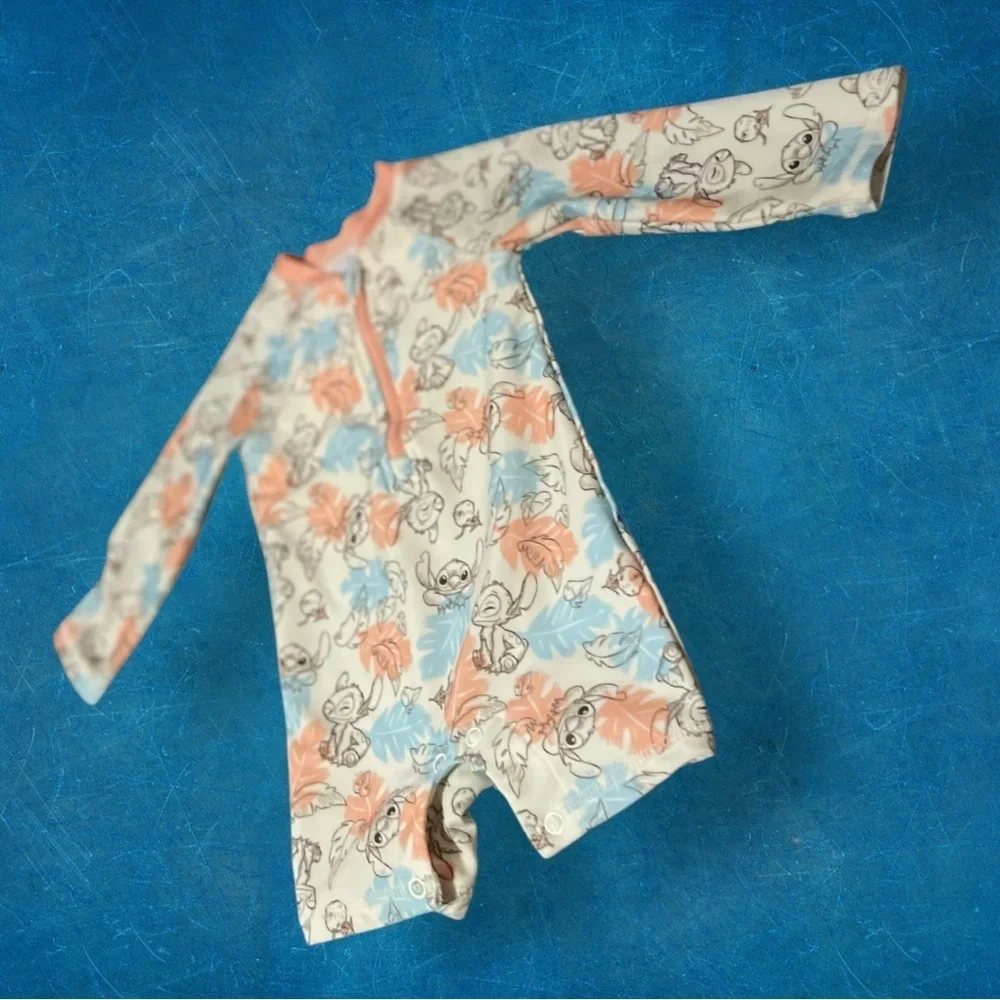 Disney Stitch Toddler Rashguard Swim Suit One Piece - Blue and Orange 12 months